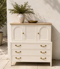 Coastal Cottage Storage Dresser | Cream & Oak Cabinet Chest