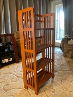 Mission Style 4-Shelf Solid Wood Folding Bookshelf - Honey Oak