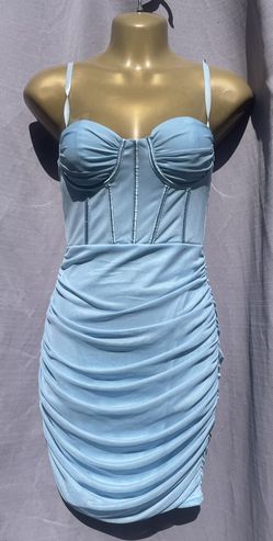 NWT Nothing But Sexy Baby Blue Mesh Corset Bodycon Mini Dress Satin Trim Small