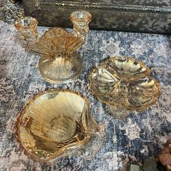 3 Piece Vintage Marigold Carnival Glass 