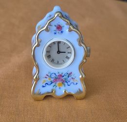 Vintage Limoges Porcelain Miniature Clock Floral Gold Trim 2"