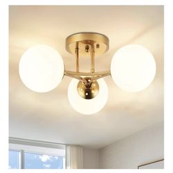 Gold 3-Light Ceiling Light with Glass Globes