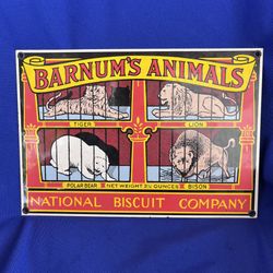 Vintage Ande Rooney Barnum's Animals Enamel Porcelain Metal Sign 11" x 7.75"