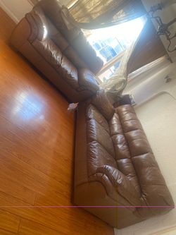 Brown Leather Sofa Set. 2 sofas