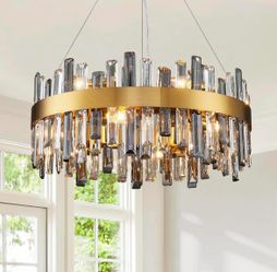 New in box - Modern Crystal Chandeliers, 12 Lights Brass Gold Raindrop Crystal Chandelier, Adjustable Dimmable Crystal Pendant Light Fixture for Dinin