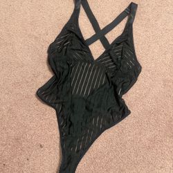 New xxl black striped sheer Onsie bodysuit tank top lingerie gothic festival 