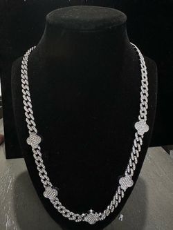 23.5” Silver over Jewelers Brass Iced out Clovers on Cuban Link vvs CZ’s