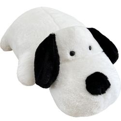 Soft Puppy Plush Pillow, 23.6in/60cm Cute Stuffed Animals Toy, White and Black Dog Hugging Pillow, Gift for Kids and Friends