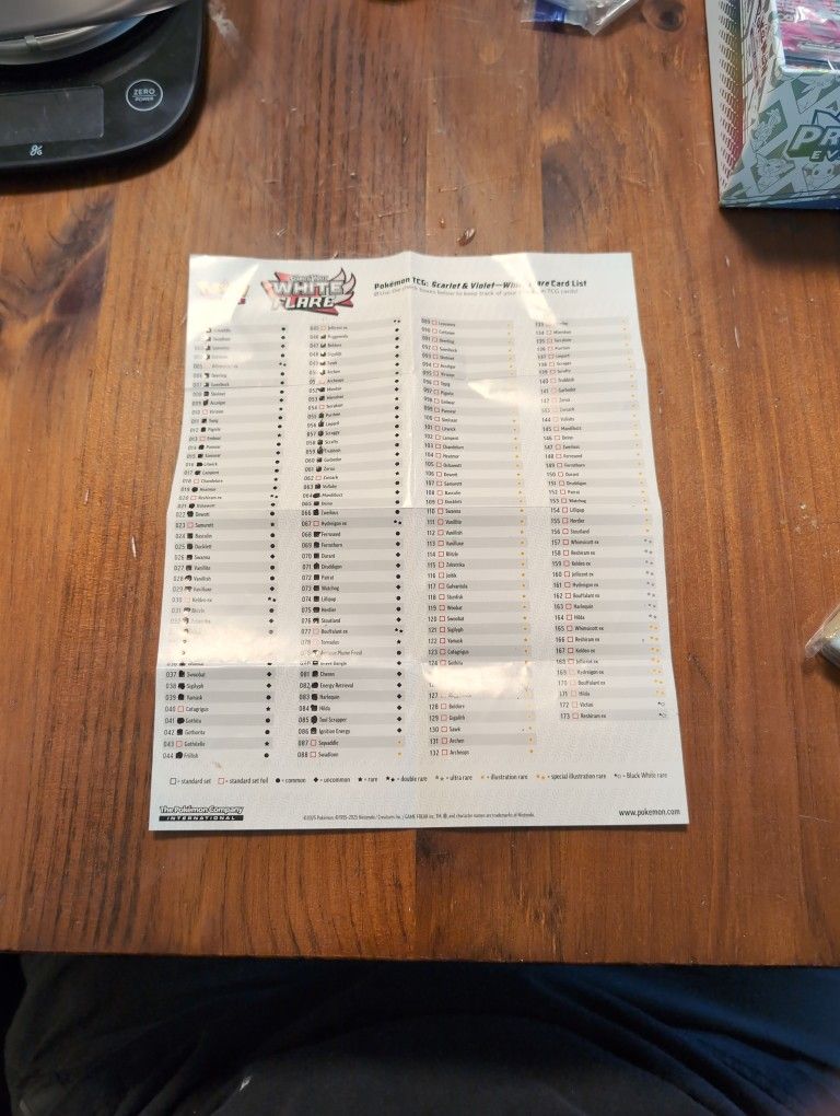 Pokemon White Flare Full Base Set With List