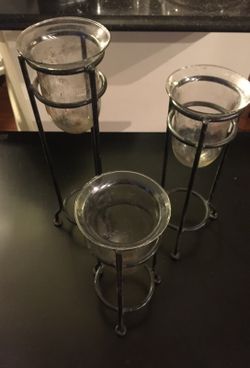 GLASS & METAL CANDLE HOLDERS STAND (set of 3)