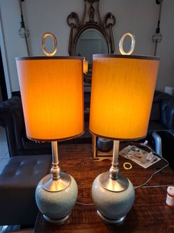 Pair of Lamps with Drum Shades