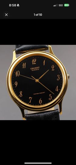 Vintage Orient Quartz Black & Gold Dress Watch – Extra Strap Included