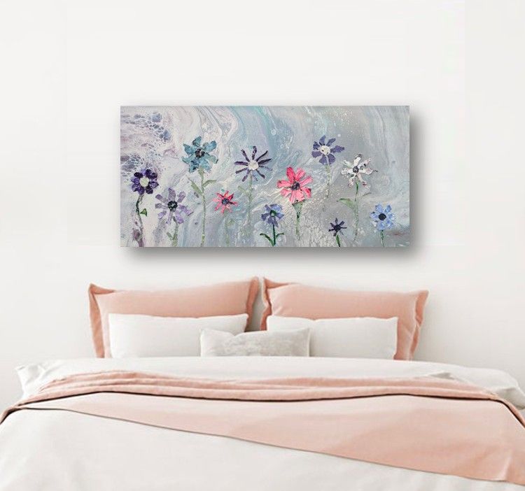 mixed media floral wall art | abstract flowers collage on canvas | home & room decor | relate viii