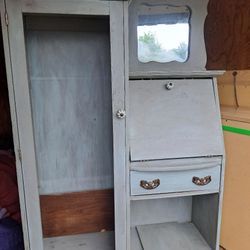 Antique Wooden Dresser And Brown China Cabinet 