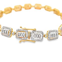 10k Yellow Gold Chain Bracelet with Baguette Cut Diamonds 5.50 ctw
