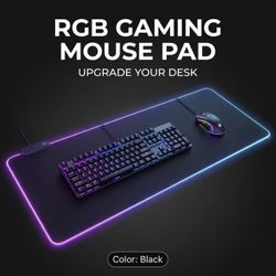 RGB LED Gaming Mouse Pad, Large Soft Rubber Mat With 9 Lighting Modes, Non-Slip Base For Desktop/Laptop