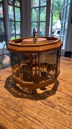 Vintage wood and smoked glass landing lamp