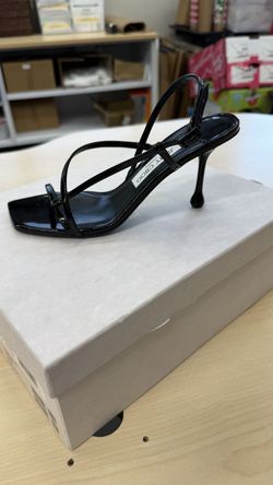 Jimmy Choo Etana 80 Strappy Sandal Heels Black Leather Sz 8.5