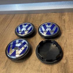 Volkswagen 65mm 2.5 Inch  Blue Chrome Wheel Rim Center Hub Caps Emblem 4PC Set 