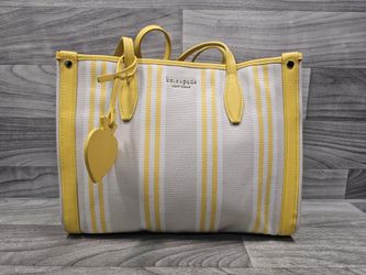 Kate Spade Market Striped Canvas Medium Tote Yellow Leather Trim (A1D028305)