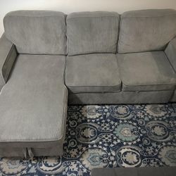 Corduroy Gray Storage Sofa with Pull-out Sleeper