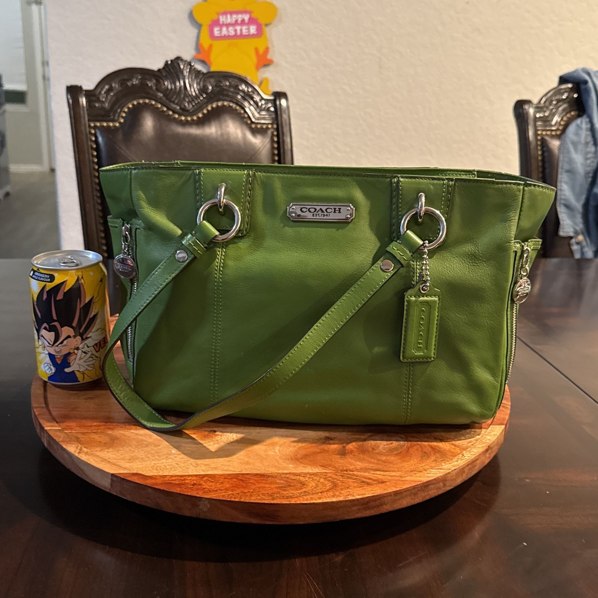 COACH Gallery Zip Tote Green Leather Shoulder / Tote Bag No M1280-F19252