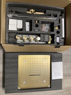 Everstein LED static showerhead system in brushed gold finish new inbox
