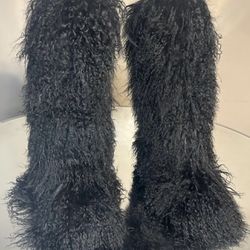 Black Tall Fur Boots Size 6-11
