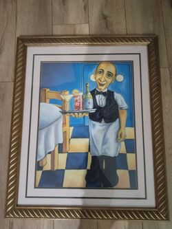 Framed Waiter Art Print Gold Frame