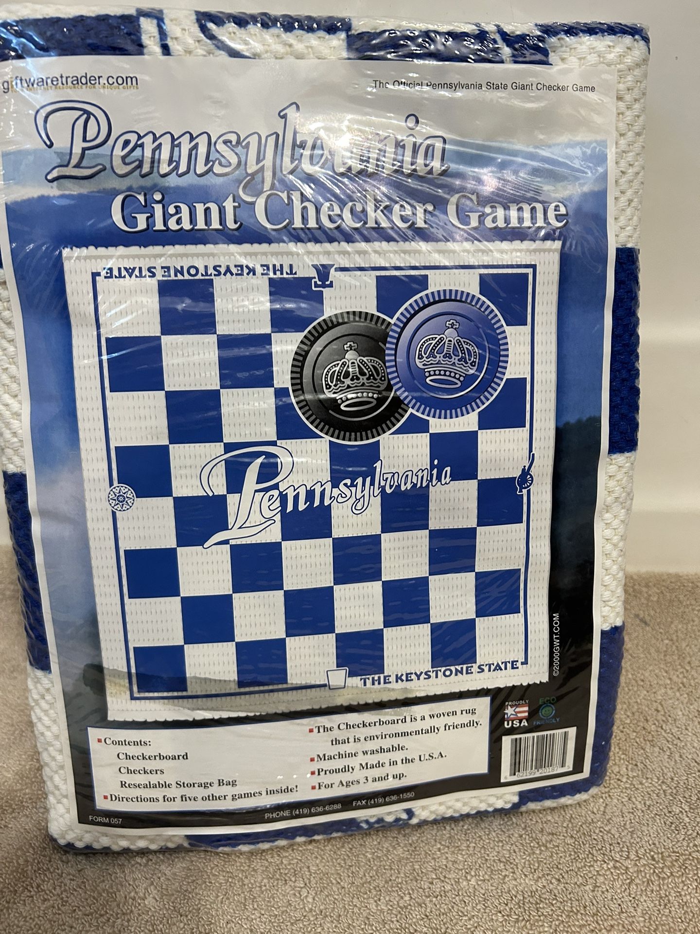 New Pennsylvania Giant Checker Game Woven Rug, Checkers 3” (W)