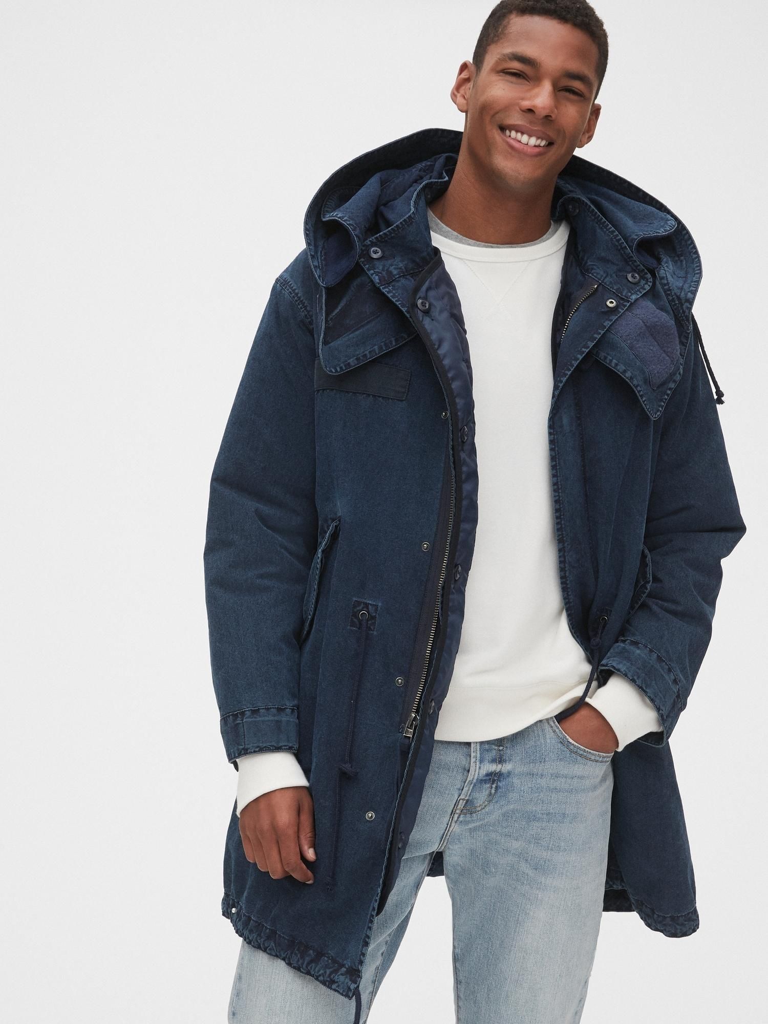 NEW WITH TAGS- Gap Men's Blue 3-in-1 Indigo Parka Jacket With Detachable Hood