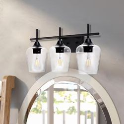 Merra 3-Light Matt Black Bathroom Vanity Light with Clear Glass Shades