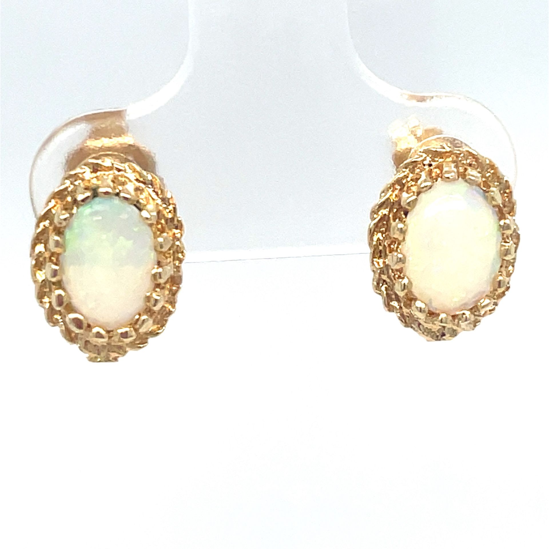 14Kt Yellow Golf Oval Opal Earrings 1.50g I-1682