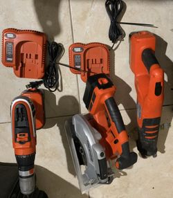 Black and Decker Storm Drill and Turns to Impact Drill, Circular Saw , Saw, all have Batteries and and 2 Fast chargers No Trades/ Pick Up Only