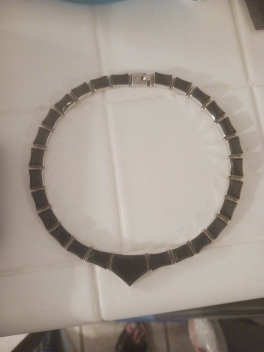 Black Onyx And 950 Silver Choker Necklace 89 Grams
