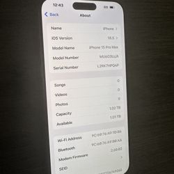iPhone 15 Pro Max 1tb AT&T Cricket Only 