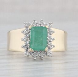 14kt Anillo De Oro Solido Con Esmeraldas Y Diamantes Size 7.5