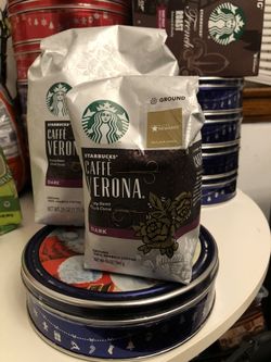 Starbucks 12 oz and 28oz ground coffee with box of cookies