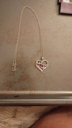 I never wore it at all Love Heart Pendant Necklace Ruby & White Sapphire 14K White Gold Plated Silver firm price $50 pick up only 865 Ellsworth avenue