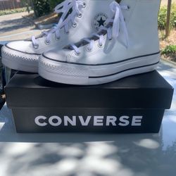 White leather Converse Platform Shoes