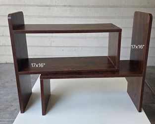 Adjustable/expandable brown wood desktop organizer shelf