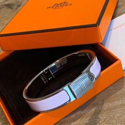 New HERMES Hermes Clic Cadenas Bracelet Rose Dragee SHW PM