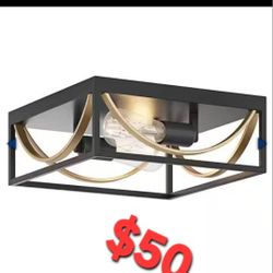 2-Light Flush Mount with Black and Golden Finish
