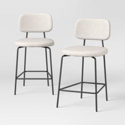 SET OF 2 Pc 24" Upholstered with Metal Base Counter Height Barstool Cream Boucle - Room Essentials