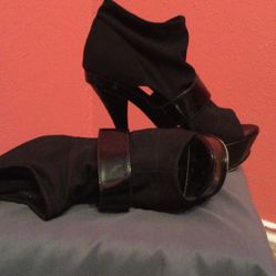 Black, Open-toe, Thick Strapped High Heel Booties