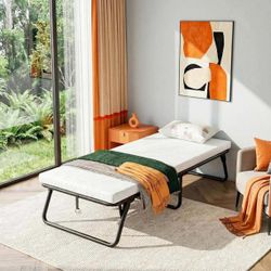 Folding Bed,Rollaway Bed with Mattress for Adults,Portable Bed,Metal Frame with Memory Foam Mattress,No Assembly Required,(75" x 31"x14")