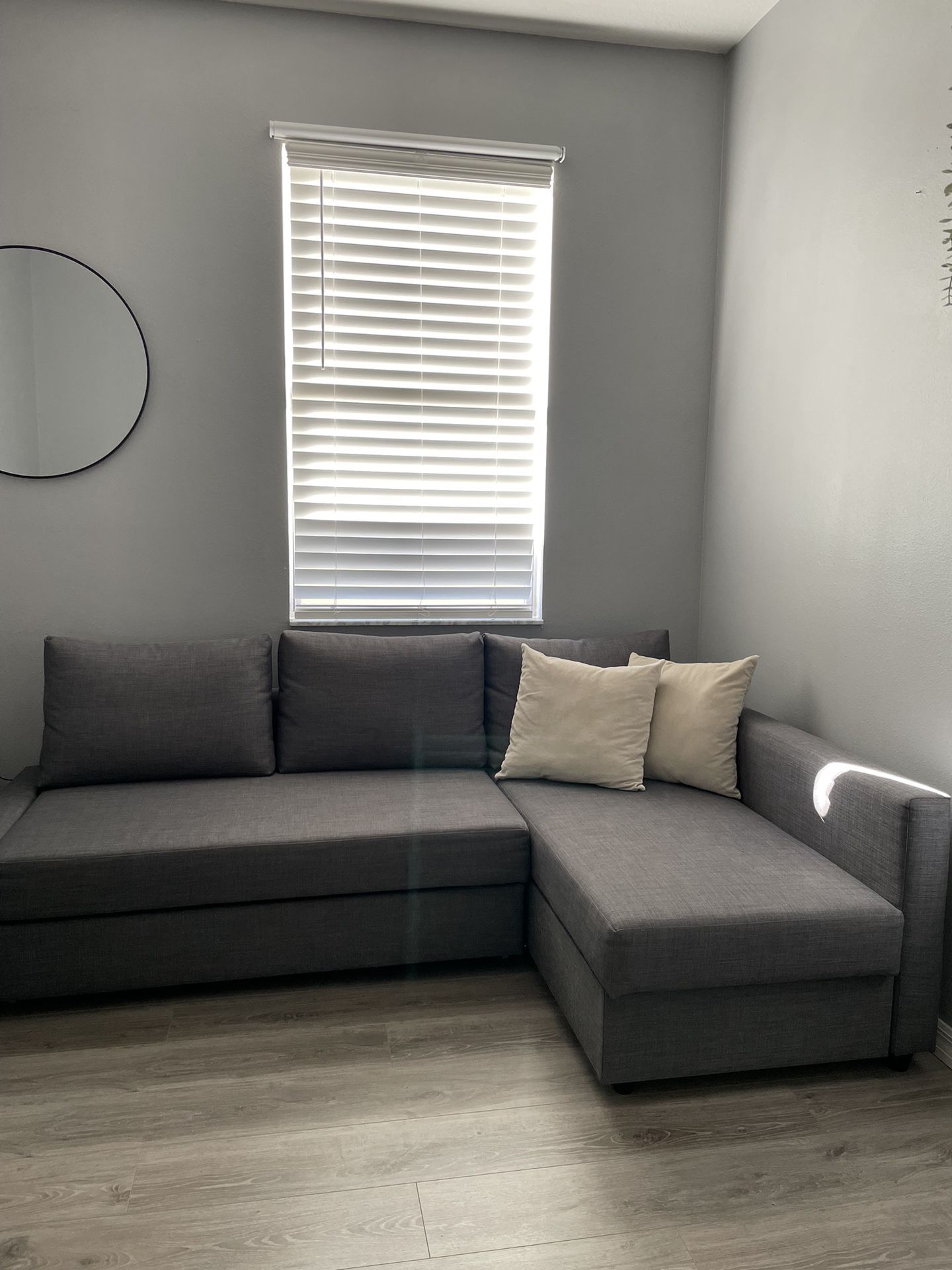 Sleeper sectional sofa, with storage, dark gray