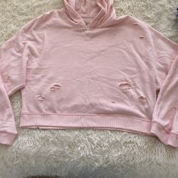 Hollister Cropped Riped Pink Hoodie Sweatshirt 