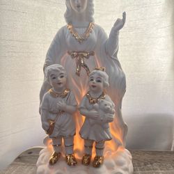 Antique 19th Century French White Porcelain With Gold Accents Madonna Figurine Light Statue