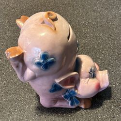 Vintage 1950 Ceramic Piggy Bank With Coins Inside